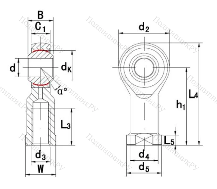 Шарнирная головка с внутренней левой резьбой GIKL 8 PW A