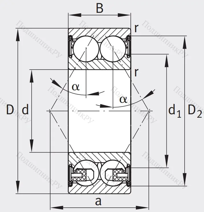 Двухрядный шариковый подшипник 3205 BD XL 2Z TVH
