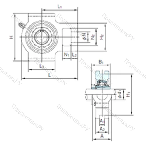 Подшипниковый узел шариковый радиальный UKTX 08+H 2308